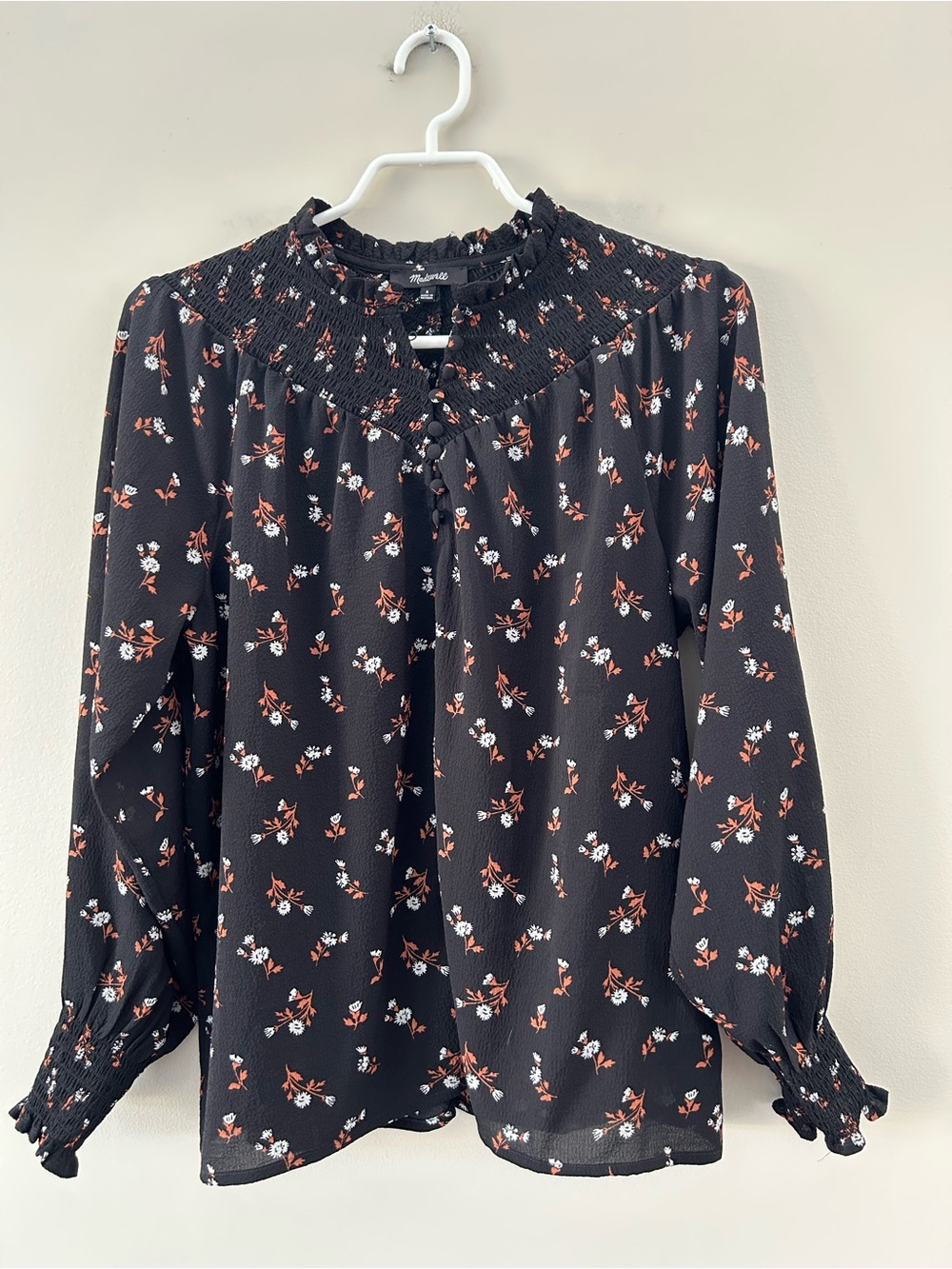 Madewell Dainty Ruched Neck Foliage Print Airy 1/4 Button Down Blouse - Picture 3 of 6